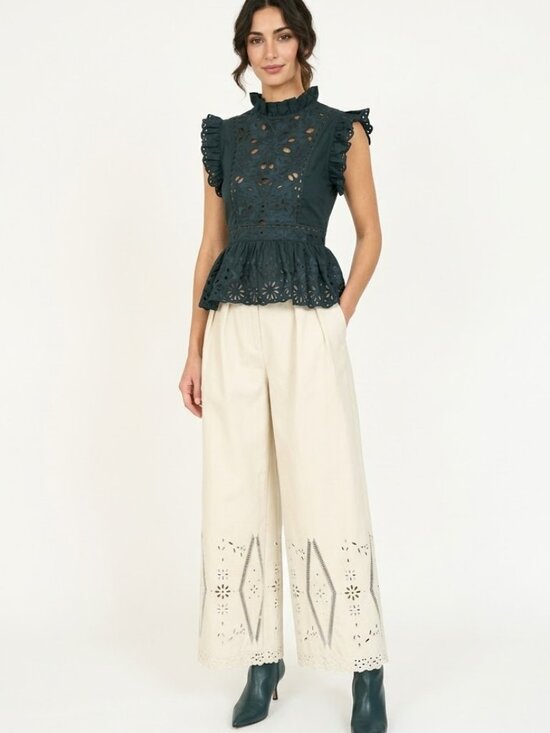 Christy Lynn Pants - Christy Lynn Dylan Embroidered Linen Pants Size 10 White Off-White